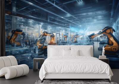 Industry 4.0 smart factory interior showcases advanced automation, machinery
 Wall mural