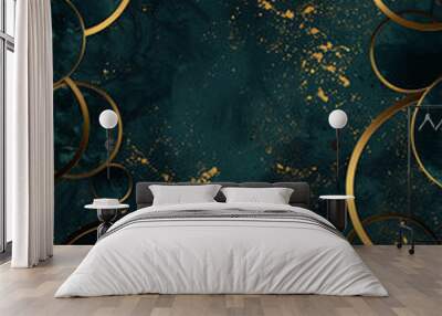 Luxury golden circles background with dark green and black color, golden elements for luxury design template or presentation cover banner. Vector illustration.  Wall mural