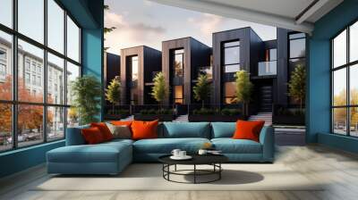 Modern modular private black townhouses. 
 Wall mural