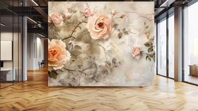 panel wall art, marble background with flowers designs wall decoration Wall mural