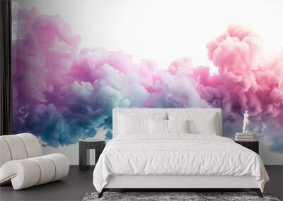 pink party fog. Isolated blue, teal, purple , aqua smoke cloud or think cloud. 3D special effects fog clouds graphic for white background Wall mural