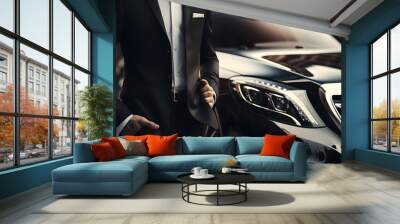 Professional driver near luxury car, closeup. 
 Wall mural