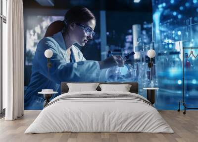 professional health care researchers working in life of medical science laboratory, technology of me Wall mural