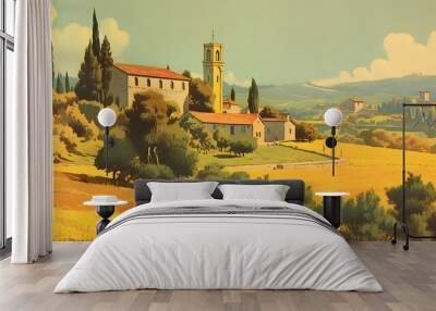 retro italian landscape vintage postcard from sunny italy 1970 vibe Wall mural