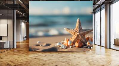 Small seashell christmas tree on the beach  Wall mural