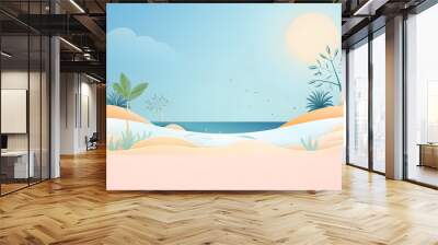 Summer, sunset on the beach in the sea. Vector illustration in the style of modern polygonal art of a female portrait in glasses, a beautiful girl standing on the beach by the sea and watching the sun Wall mural