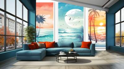 Summer. Beach. landscape. Typographic poster design and watercolor art
 Wall mural