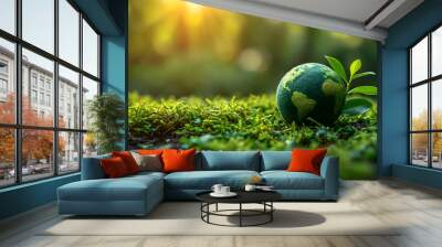 sustainable environmental friendly goal development green business strategy global net zero carbon n Wall mural