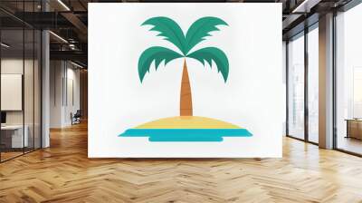 tropical island with palm tree simple clipart isolated on white background Wall mural