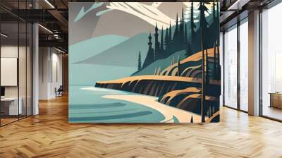 Retro art of British Columbia , Utilize the muted color palette, poster Wall mural