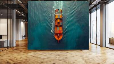 Aerial View of Cargo Ship on Blue Water - Photo Wall mural