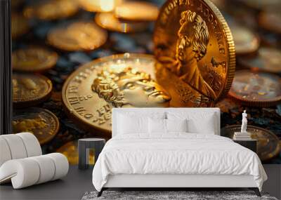 Gold Coins Close Up Macro Photography Wall mural