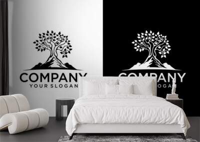 Creative Mountain Peak with tree Logo template design vector illustration Wall mural