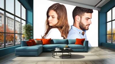 Young mixed-race couple having ralationship problems isolated on Wall mural