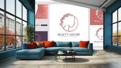 Woman hair salon with nature concept logo and business card Wall mural