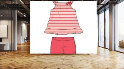 baby girls tops blouse dress and shorts technical drawing fashion flat sketch vector illustration te Wall mural