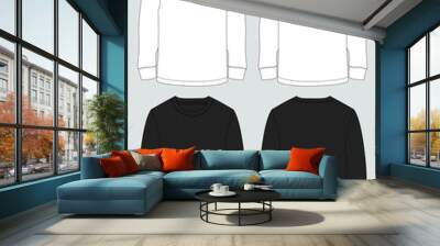 Long sleeve Black and white color t shirt technical drawing vector illustration template front and back views Wall mural