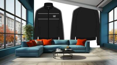 Long sleeve Fleece jacket with zipper technical fashion sketch vector template front and back view. Sweat Jacket mock up for men's. Apparel design illustration CAD. Jacket design vector illustration. Wall mural