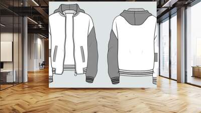 long sleeve hoodie technical drawing fashion flat sketch vector illustration template front and back Wall mural