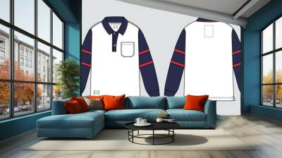 Long sleeve polo shirt vector illustration template front and back views Wall mural