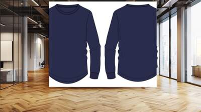 Long sleeve t shirt technical fashion flat sketch vector template. Cotton jersey apparel design mockup front, back views isolated on white background. Men unisex mock up cad. Wall mural