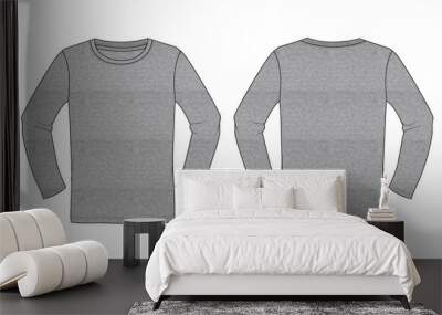 Long sleeve t shirt vector illustration Grey heather color template front and back views. Wall mural