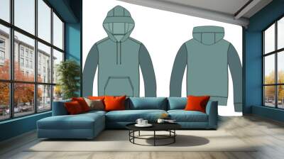 Long sleeve two tone hoodie technical fashion Flat sketch Vector template. Apparel dress design vector illustration Drawing mock up jacket CAD. Cotton fleece jersey Hoodie Clothing design. Wall mural