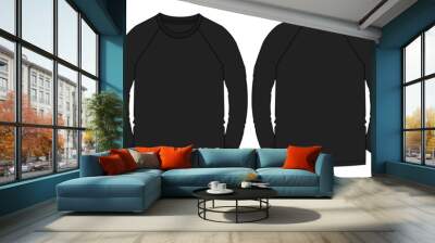 Raglan Long Sleeve T shirt Vector illustration black Color template Front And back views Isolated on white background. Apparel Design Mock up CAD. Wall mural