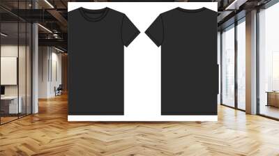 Short sleeve t shirt Technical fashion flat sketch vector illustration Black Color template front and back views for men's and boys. Flat style Apparel Design Mock up Cad. Wall mural