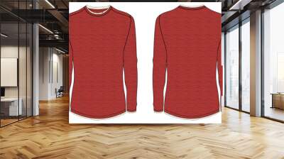 Slim fit long sleeve t shirt technical fashion flats vector illustration Red Color template front and back views  Wall mural