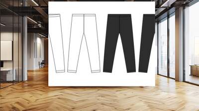 White and black color leggings pant technical drawing fashion flat sketch vector illustration template front and back views isolated on white background Wall mural