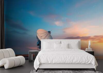 A giant satellite dish listens to the whispers of the cosmos under a starry night sky. Wall mural