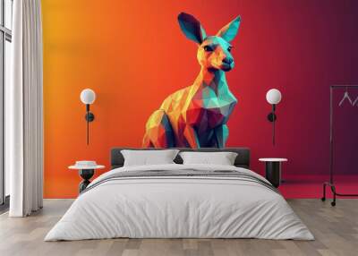 A kangaroo in a stylized 3D illustration, with geometric and modern design elements for a sleek and contemporary appearance. Wall mural