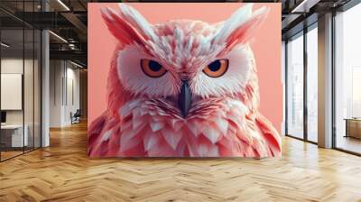 An owl in a stylized 3D illustration, featuring geometric shapes and a modern aesthetic. Wall mural