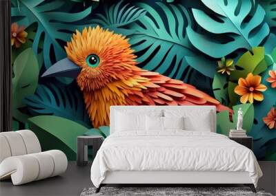 Intricate kiwi cut-out in paper art style with vibrant, detailed textures. Wall mural