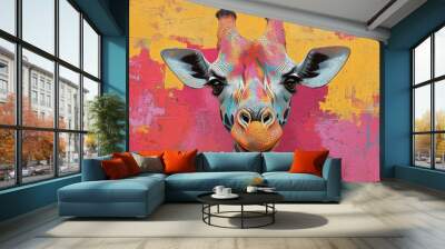 Playful, Textured pattern, a giraffe designed with dynamic textures and lively patterns, adding an engaging and fun visual element. Wall mural