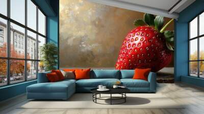 Strawberry rendered in an oil painting style, showcasing rich textures and natural colors with a classic, realistic approach. Wall mural