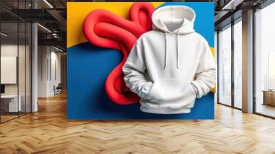 Stylized illustration of hooded sweatshirt in bold lines and vibrant colors. Wall mural