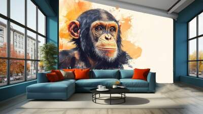 Watercolor chimpanzee, soft brushstrokes, delicate colors. Wall mural