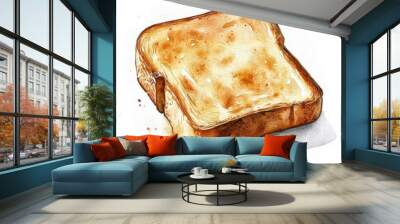 Watercolor-style toast isolated on a white background, soft and artistic. Wall mural