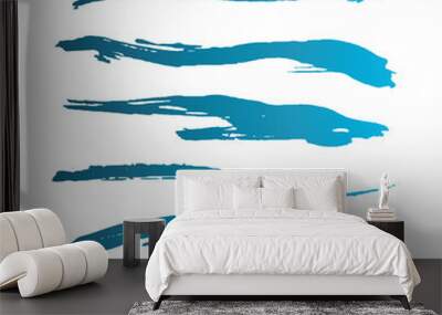 Blue abstract grunge curly brushes. Spring sea collection. Wall mural