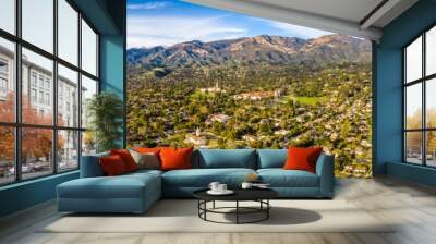 Aerial shot of Santa Barbara California USA, CIty, Streets, Houses, Hills, Mountains, Rocks, Motels Wall mural