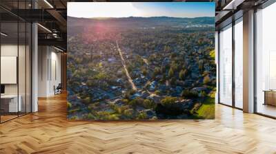 Wallnut Creek Aerial Panorama. Suburban city and green hills at sunset Wall mural