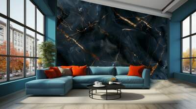 Black marble luxury, blue with gold streaks, full focus, website background, design template  Wall mural