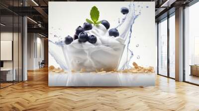 A blueberry making a delicious splash in a yogurt parfait Wall mural