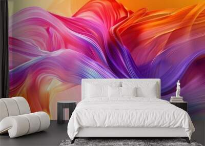 A colorful, abstract painting with a purple and orange swirl Wall mural