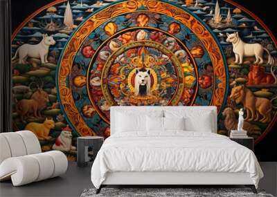 A mandala featuring a tibetan style mandala with animals Wall mural