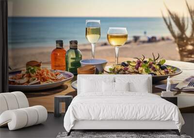 A Mediterranean feast on a seaside table Wall mural