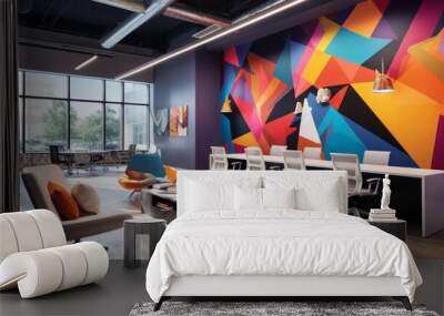 A modern office with colorful accent walls and artwork Wall mural