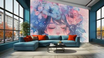 A woman with a flower crown on her head Wall mural